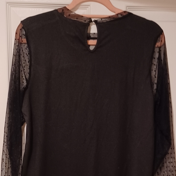 BOBEAU SHEER POLKA SLEEVE CUT FRONT SEXY FORMAL TOP LARGE - Picture 6 of 10